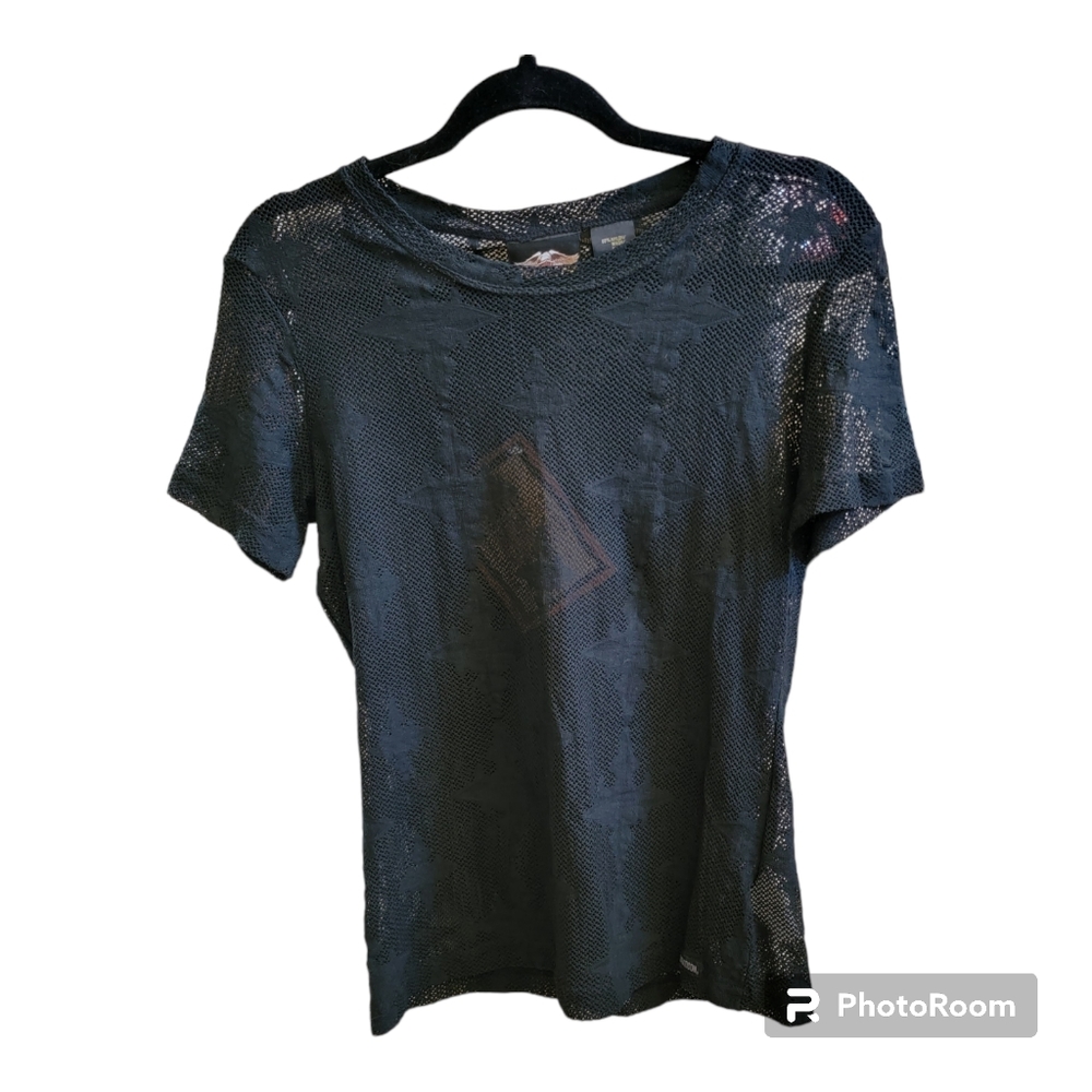 Harley Davidson Womens SS Mesh Lace Top Black Size L NWT